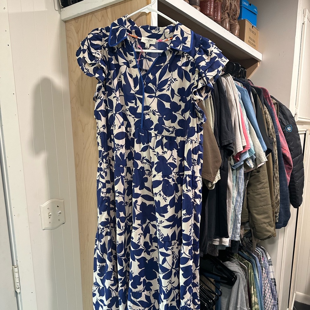 Blue floral midi dress